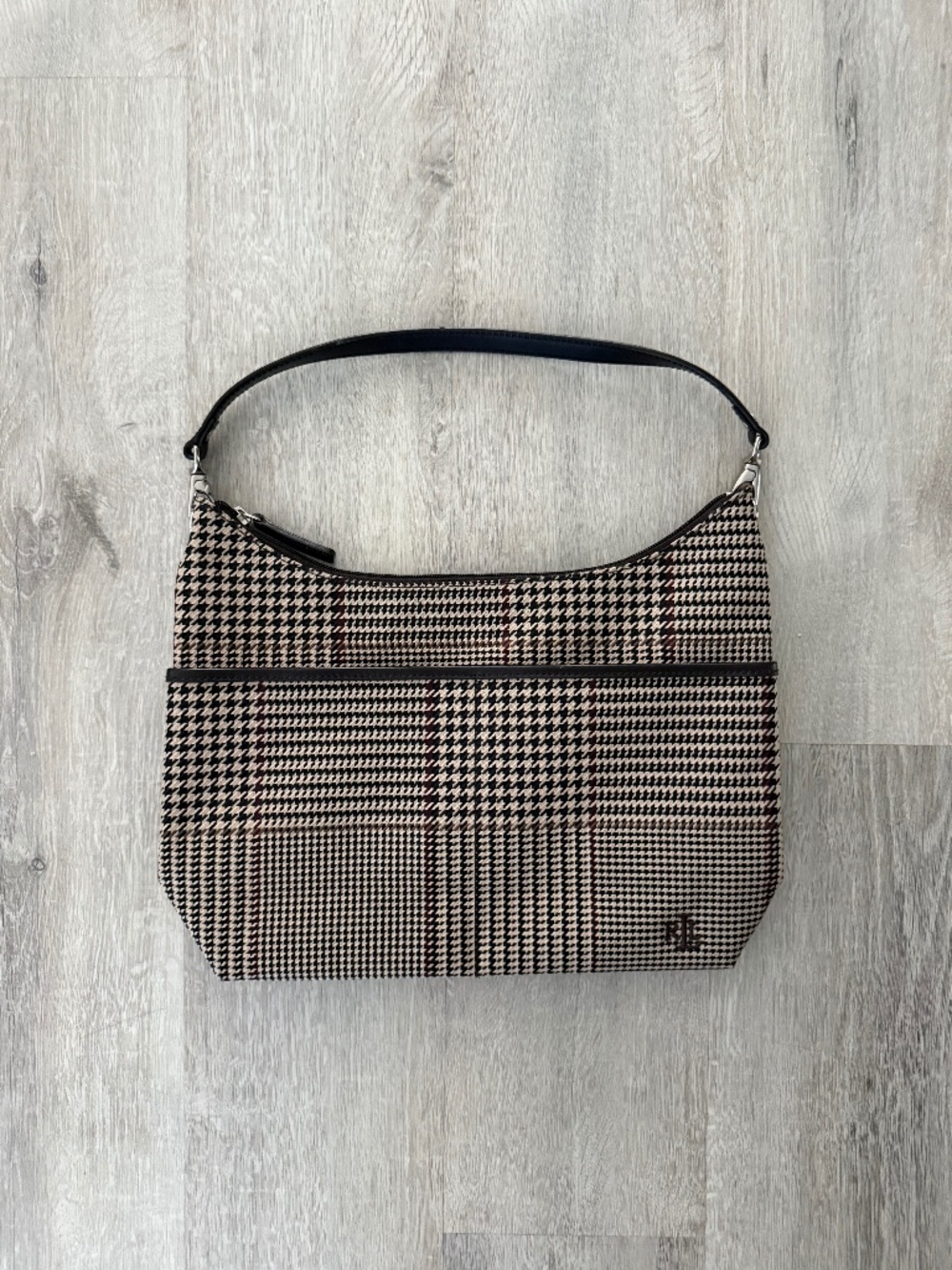 LAUREN Ralph Lauren Women’s Brown/Tan Houndstooth Plaid Shoulder Bag Y2K Fall